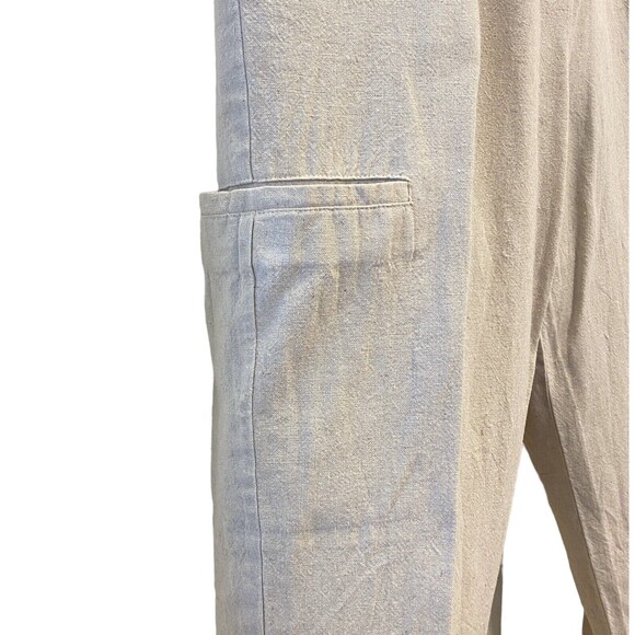 Linen Flax Cargo Pant Capri Elastic Waist Tan NEW Size Medium - Picture 2 of 9